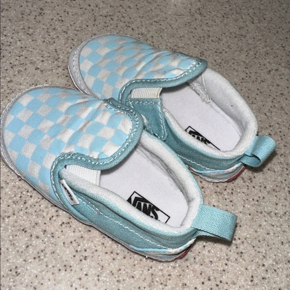 VANS Slip-On Checkerboard Canvas Crib Shoes - Light Blue Infant size 4